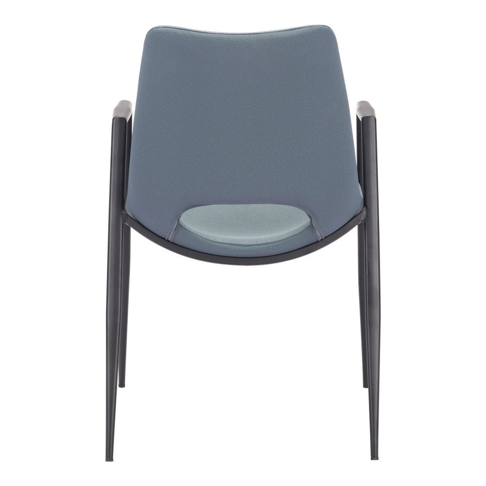 Set of Two Blue and Black Faux Leather Open Back Dining Arm Chairs HomeRoots