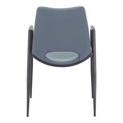 Set of Two Blue and Black Faux Leather Open Back Dining Arm Chairs HomeRoots