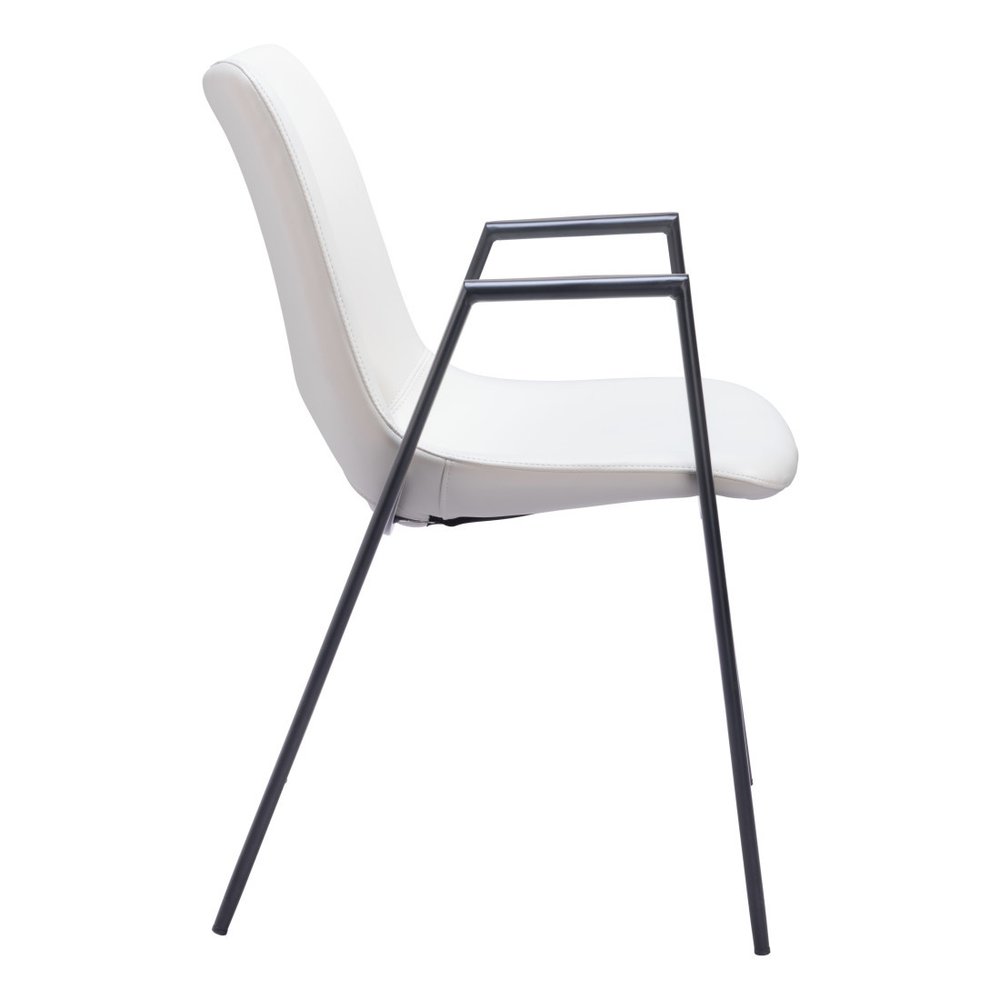 Set of Two White and Black Faux Leather Open Back Dining Arm Chairs HomeRoots