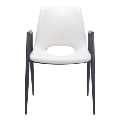 Set of Two White and Black Faux Leather Open Back Dining Arm Chairs HomeRoots