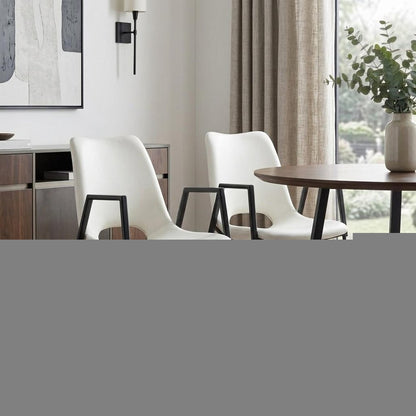 Set of Two White and Black Faux Leather Open Back Dining Arm Chairs HomeRoots