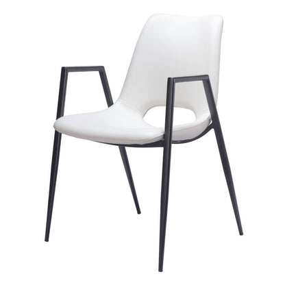 Set of Two White and Black Faux Leather Open Back Dining Arm Chairs HomeRoots