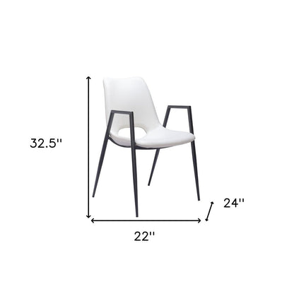 Set of Two White and Black Faux Leather Open Back Dining Arm Chairs HomeRoots