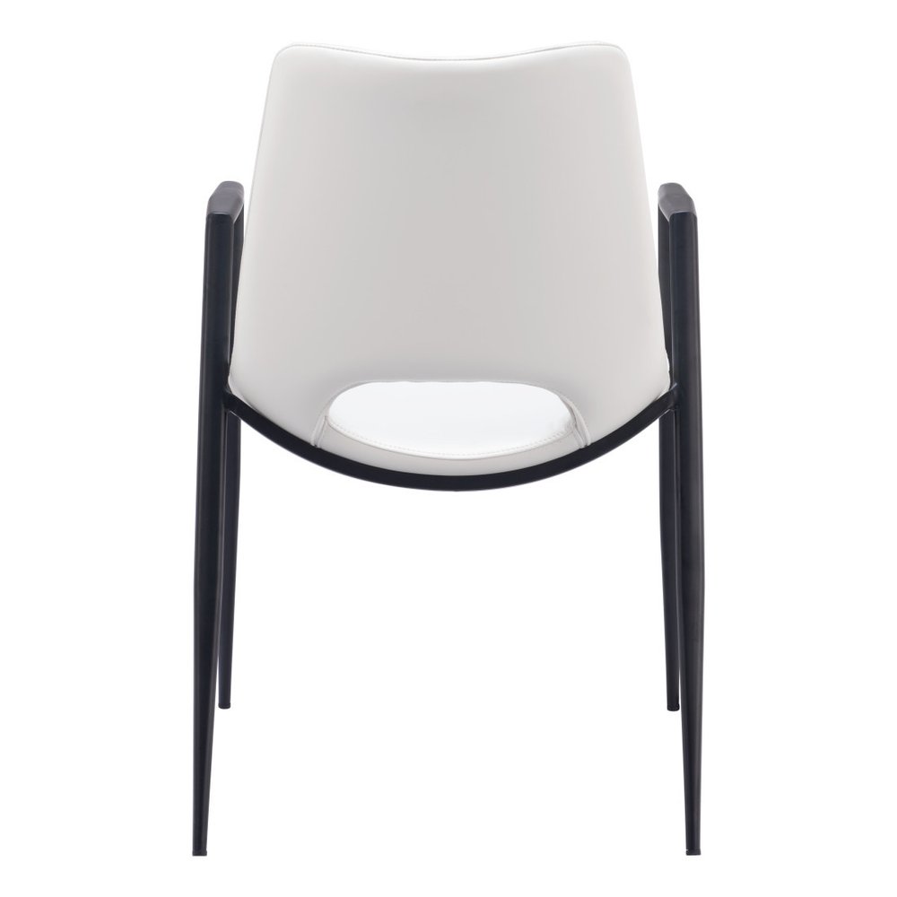 Set of Two White and Black Faux Leather Open Back Dining Arm Chairs HomeRoots