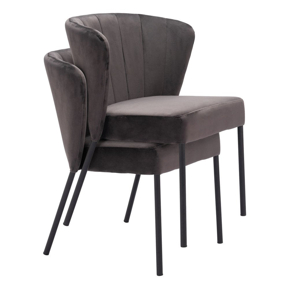 Set of Two Cream And Black Tufted Upholstery And Steel Dining Side Chairs — view 25