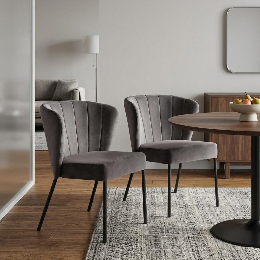 Set of Two Cream And Black Tufted Upholstery And Steel Dining Side Chairs — view 20