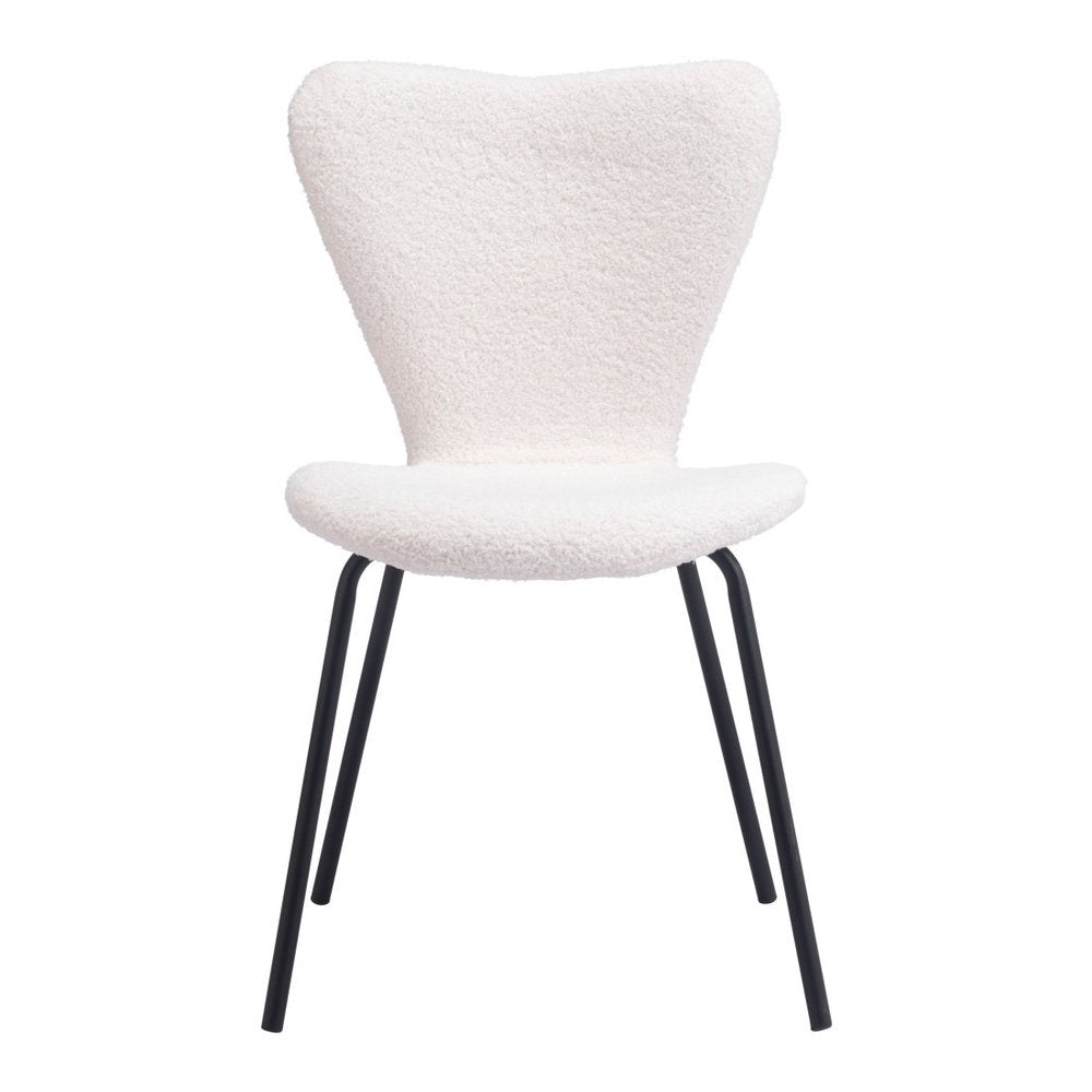 Set of Two Light Gray And Black Faux Shearling And Steel Dining Side Chairs