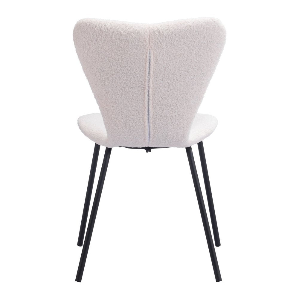 Set of Two Ivory And Black Faux Shearling And Steel Dining Side Chairs HomeRoots