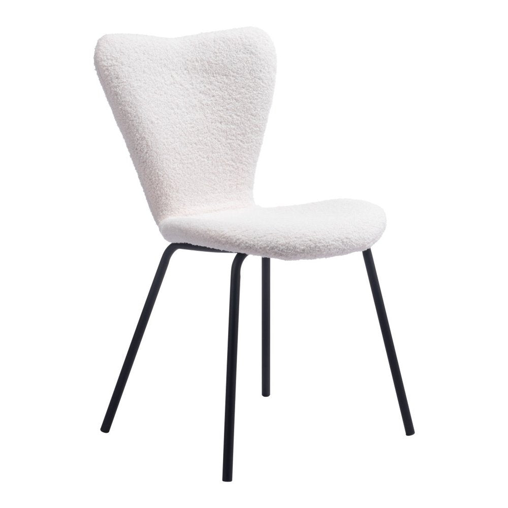 Set of Two Ivory And Black Faux Shearling And Steel Dining Side Chairs — view 4