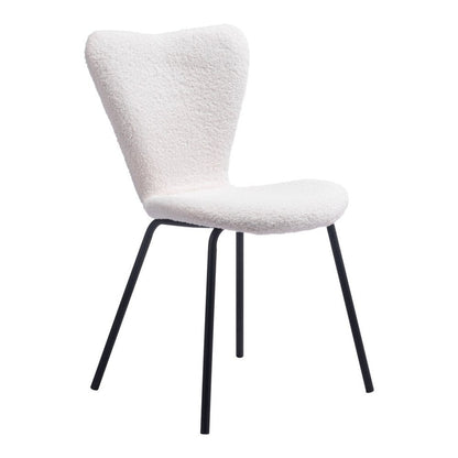 Set of Two Ivory And Black Faux Shearling And Steel Dining Side Chairs HomeRoots