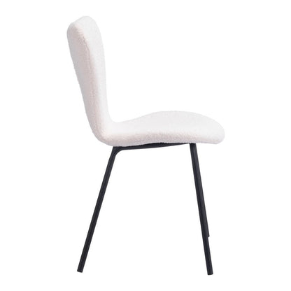 Set of Two Ivory And Black Faux Shearling And Steel Dining Side Chairs HomeRoots