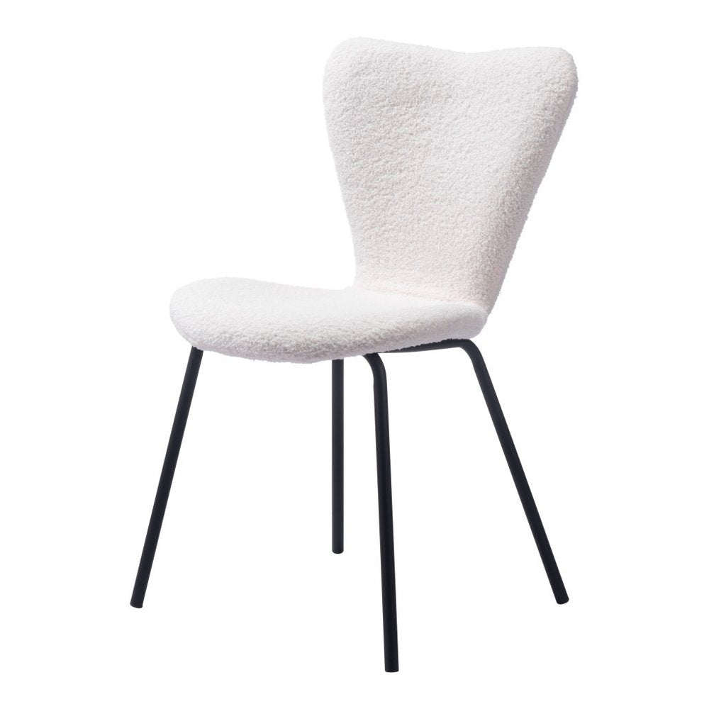 Set of Two Ivory And Black Faux Shearling And Steel Dining Side Chairs HomeRoots