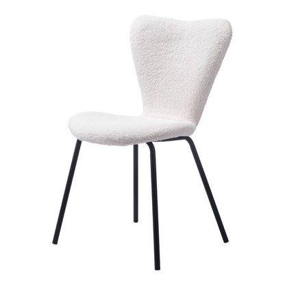 Set of Two Light Gray And Black Faux Shearling And Steel Dining Side Chairs