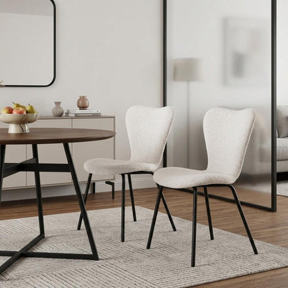 Set of Two Ivory And Black Faux Shearling And Steel Dining Side Chairs HomeRoots