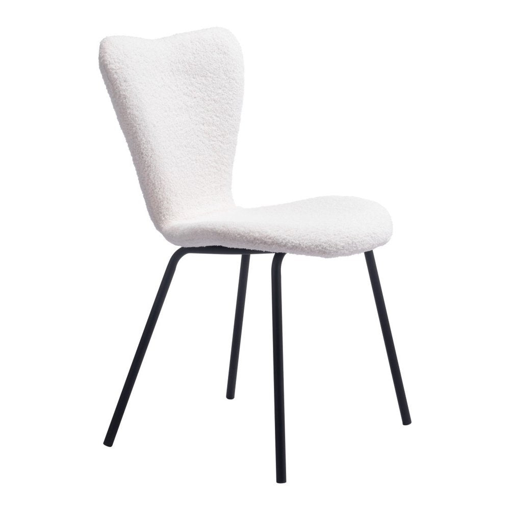 Set of Two Ivory And Black Faux Shearling And Steel Dining Side Chairs HomeRoots