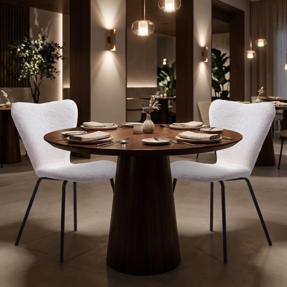 Set of Two Light Gray And Black Faux Shearling And Steel Dining Side Chairs — view 11