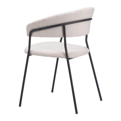 Set of Two Cream And Black Faux Fur And Wood And Steel Partially Open Back Dining Arm Chairs HomeRoots