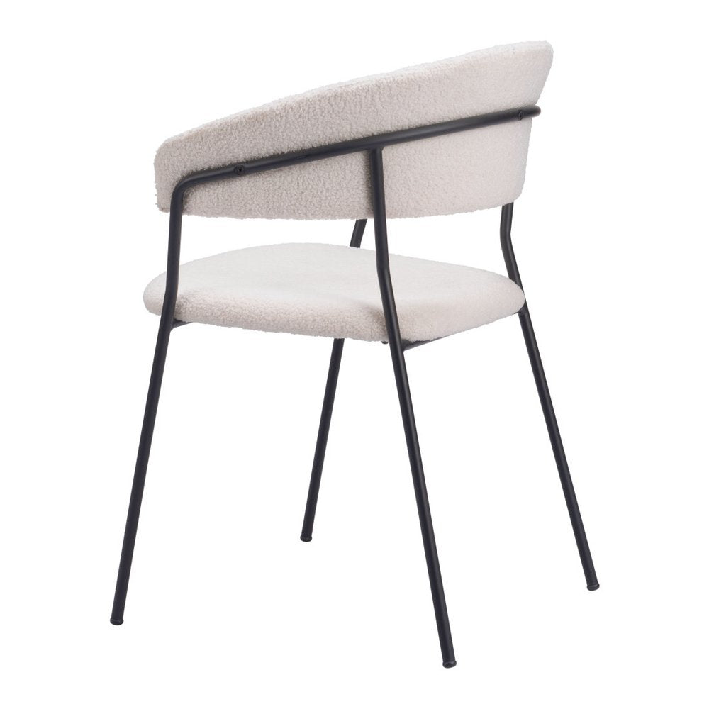 Set of Two Cream And Black Faux Fur And Wood And Steel Partially Open Back Dining Arm Chairs — view 4