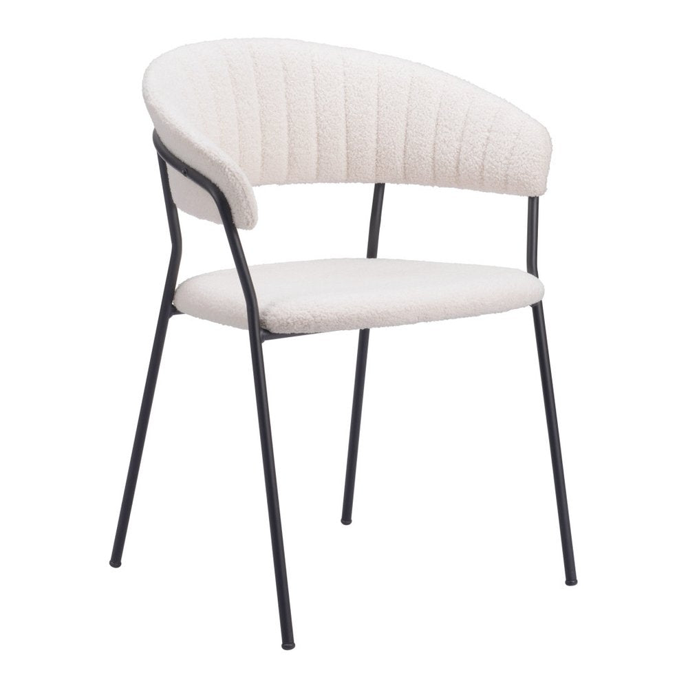 Set of Two Cream And Black Faux Fur And Wood And Steel Partially Open Back Dining Arm Chairs — view 6