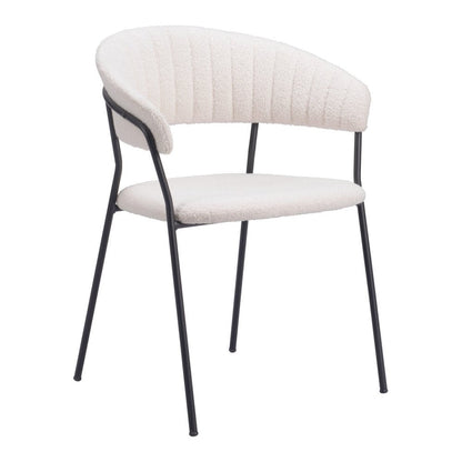 Set of Two Cream And Black Faux Fur And Wood And Steel Partially Open Back Dining Arm Chairs HomeRoots
