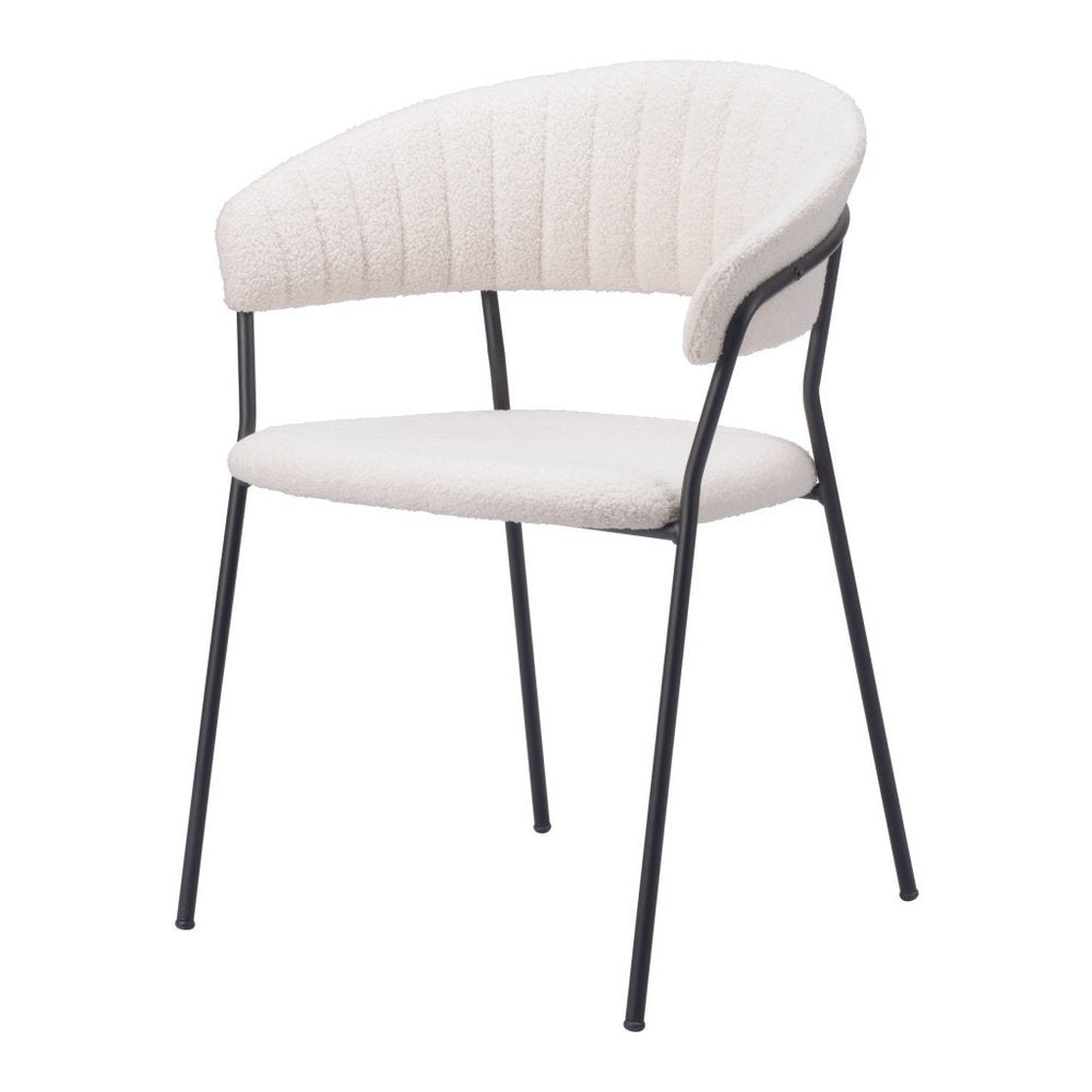 Set of Two Cream And Black Faux Fur And Wood And Steel Partially Open Back Dining Arm Chairs — view 1