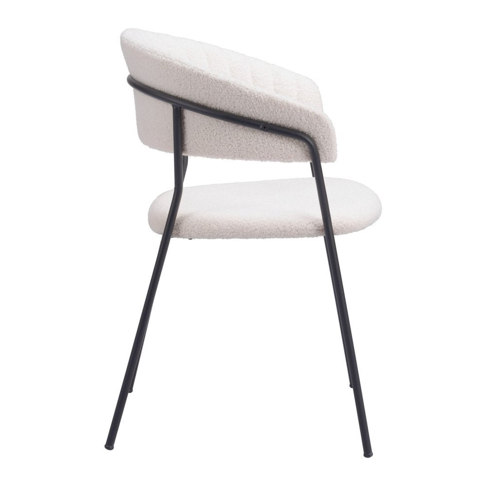 Set of Two Cream And Black Faux Fur And Wood And Steel Partially Open Back Dining Arm Chairs HomeRoots