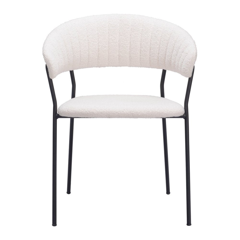 Set of Two Cream And Black Faux Fur And Wood And Steel Partially Open Back Dining Arm Chairs — view 3