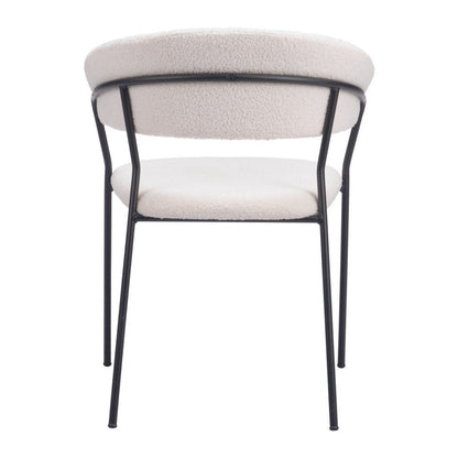 Set of Two Cream And Black Faux Fur And Wood And Steel Partially Open Back Dining Arm Chairs HomeRoots