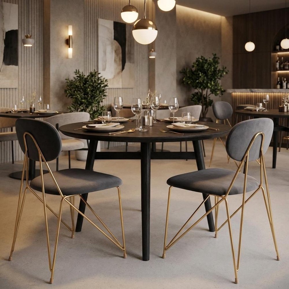 Set of Two Gray And Gold Velvet And Wood And Steel Open Back Dining Side Chairs HomeRoots