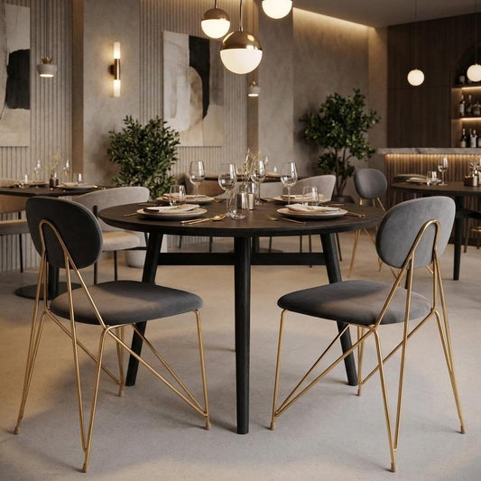 Set of Two Gray And Gold Velvet And Wood And Steel Open Back Dining Side Chairs