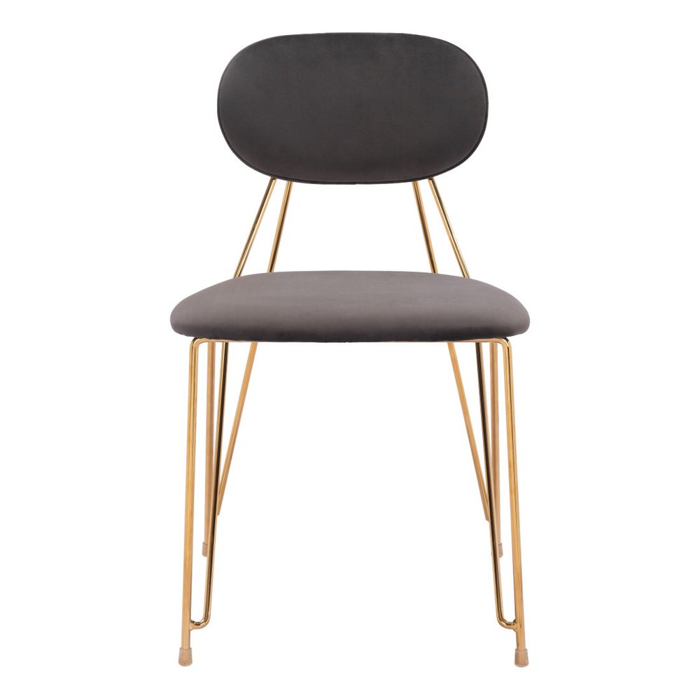 Set of Two Gray And Gold Velvet And Wood And Steel Open Back Dining Side Chairs HomeRoots