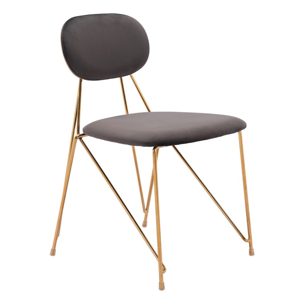 Set of Two Gray And Gold Velvet And Wood And Steel Open Back Dining Side Chairs — view 4