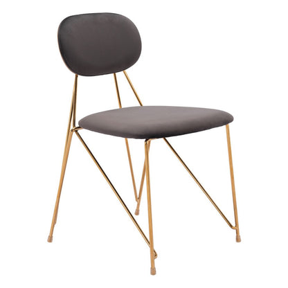 Set of Two Gray And Gold Velvet And Wood And Steel Open Back Dining Side Chairs HomeRoots