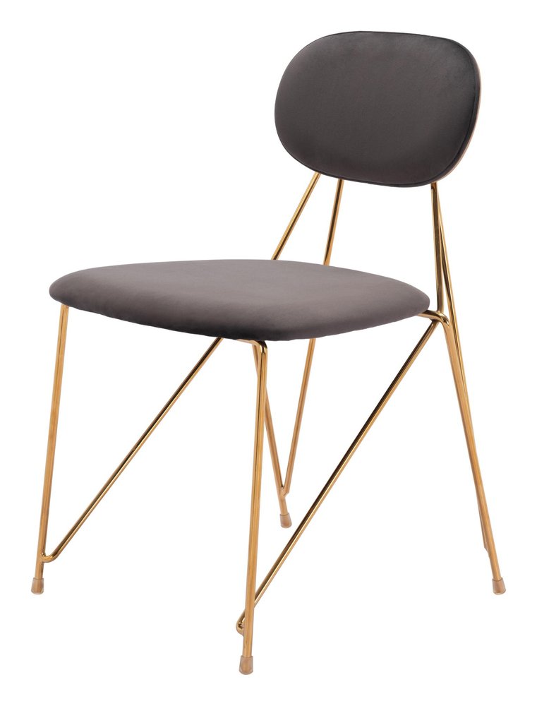 Set of Two Gray And Gold Velvet And Wood And Steel Open Back Dining Side Chairs HomeRoots