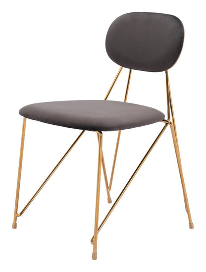 Set of Two Gray And Gold Velvet And Wood And Steel Open Back Dining Side Chairs HomeRoots