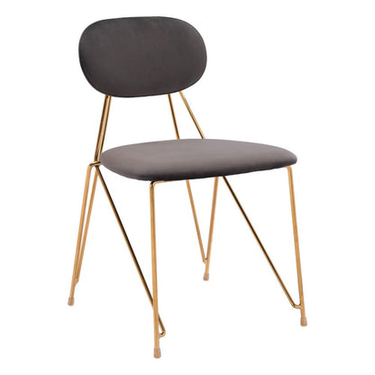 Set of Two Gray And Gold Velvet And Wood And Steel Open Back Dining Side Chairs HomeRoots