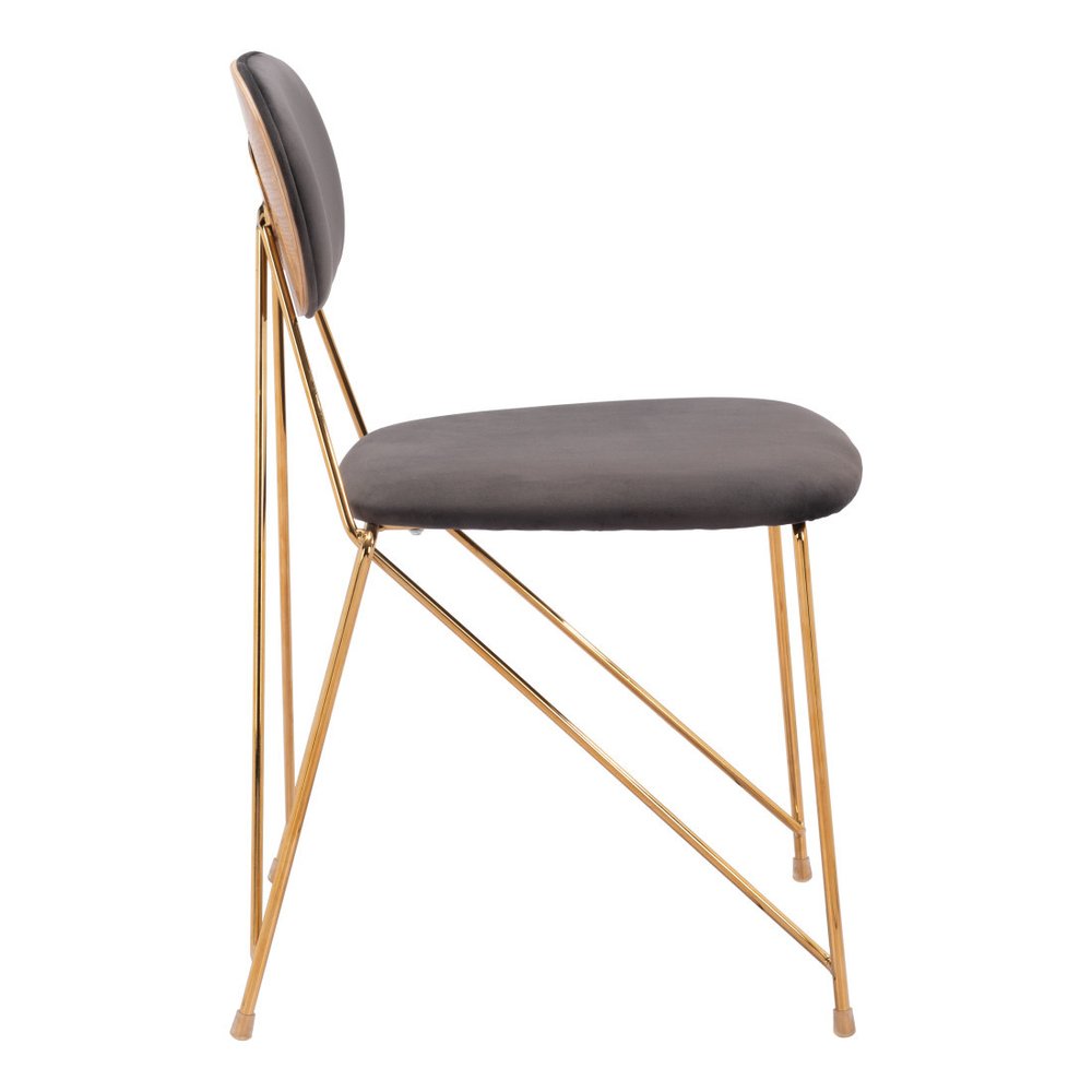 Set of Two Gray And Gold Velvet And Wood And Steel Open Back Dining Side Chairs — view 6