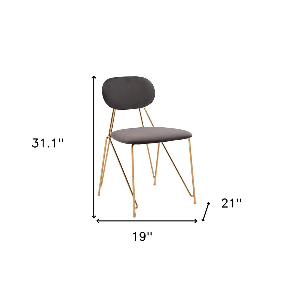 Set of Two Gray And Gold Velvet And Wood And Steel Open Back Dining Side Chairs HomeRoots