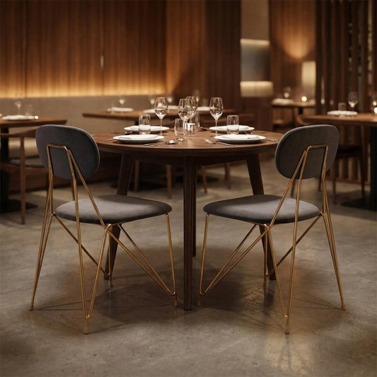 Set of Two Gray And Gold Velvet And Wood And Steel Open Back Dining Side Chairs