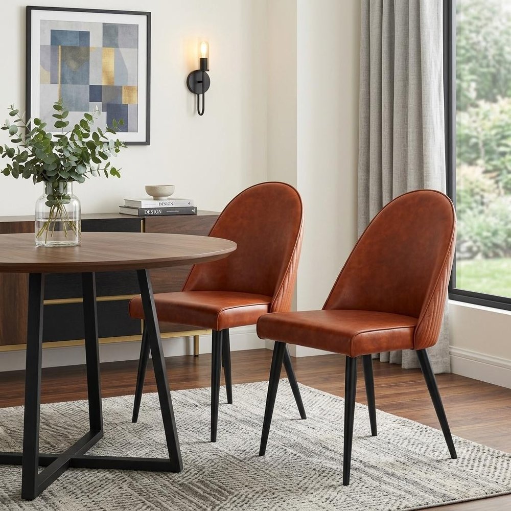 Set of Two Brown and Black Faux Leather Dining Side Chairs HomeRoots