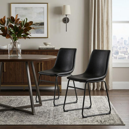 Set of Two Black Faux Leather Dining Side Chairs HomeRoots