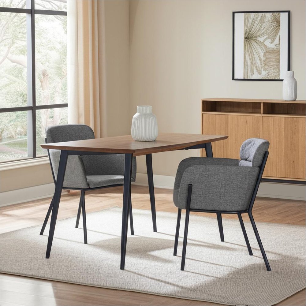 Set of Two Gray and Black Upholstered Faux Leather Dining Arm Chairs HomeRoots