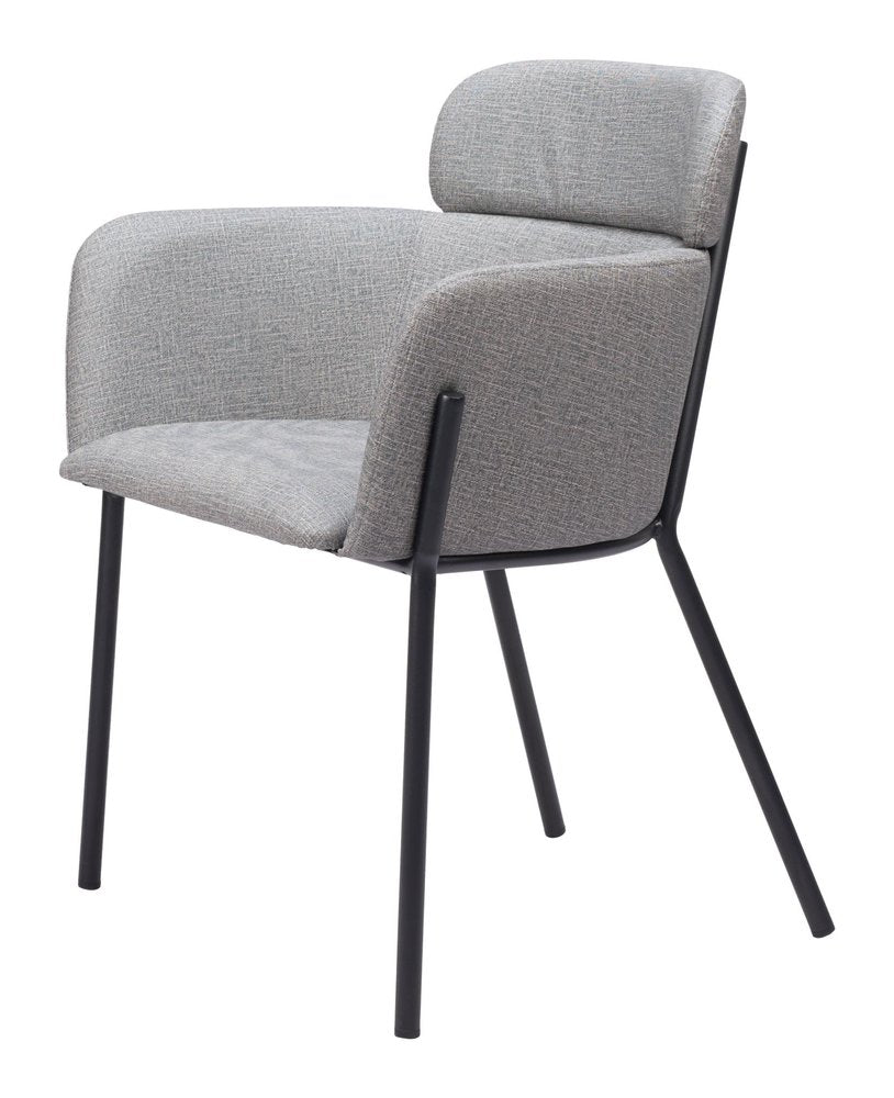 Set of Two Gray and Black Upholstered Faux Leather Dining Arm Chairs HomeRoots