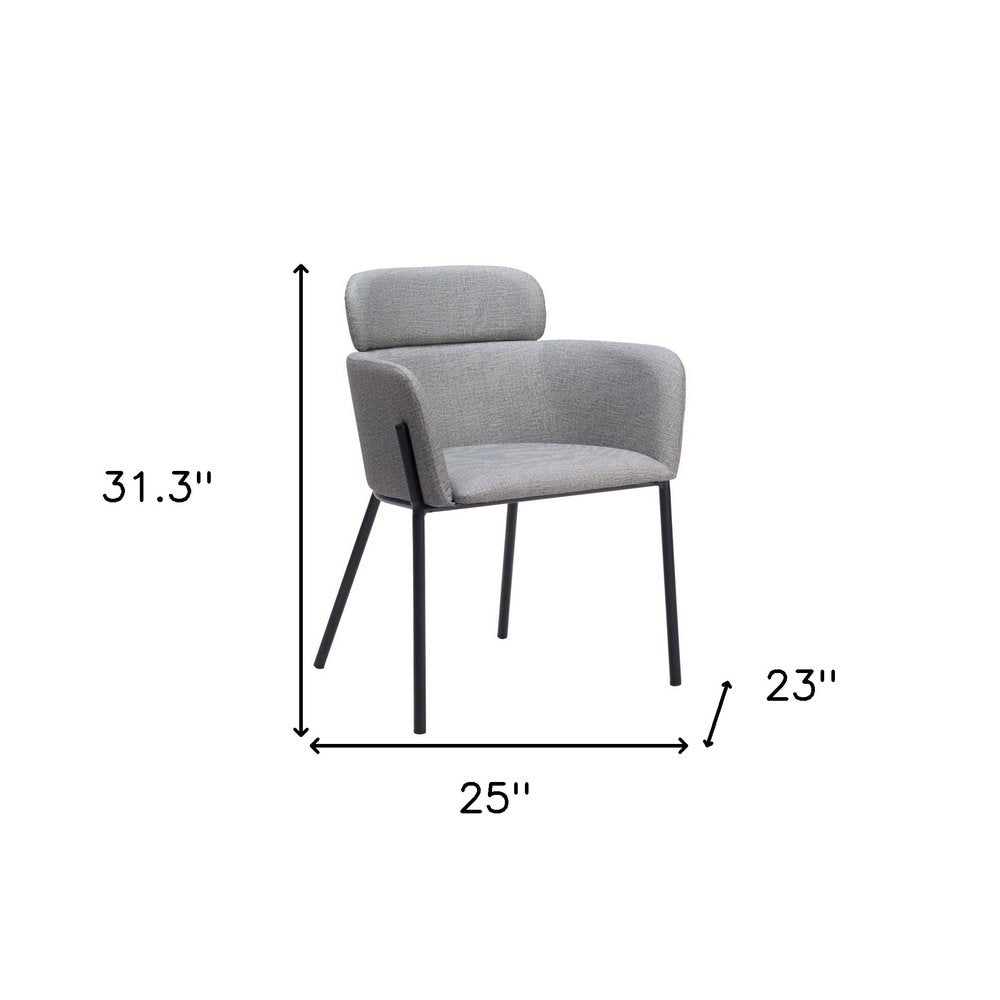 Set of Two Gray and Black Upholstered Faux Leather Dining Arm Chairs HomeRoots