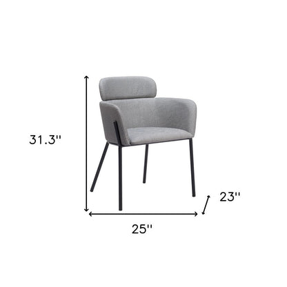 Set of Two Gray and Black Upholstered Faux Leather Dining Arm Chairs HomeRoots