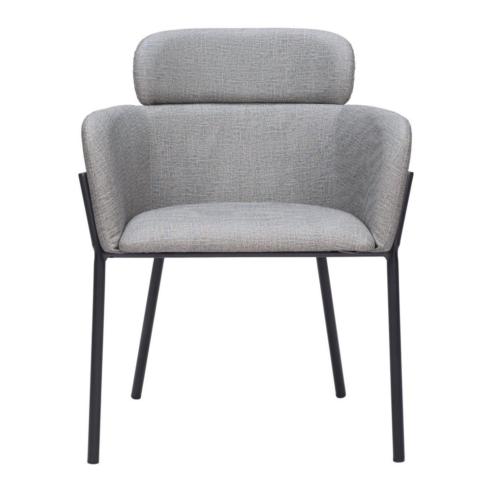 Set of Two Gray and Black Upholstered Faux Leather Dining Arm Chairs HomeRoots
