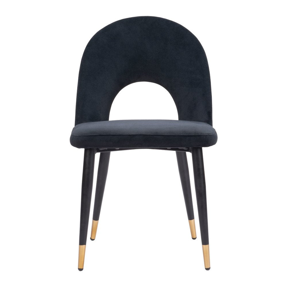 Set of Two Green Black and Gold Upholstered Velvet Open Back Dining Side Chairs HomeRoots