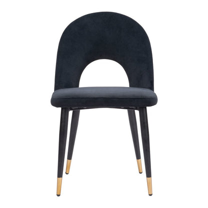 Set of Two Green Black and Gold Upholstered Velvet Open Back Dining Side Chairs HomeRoots