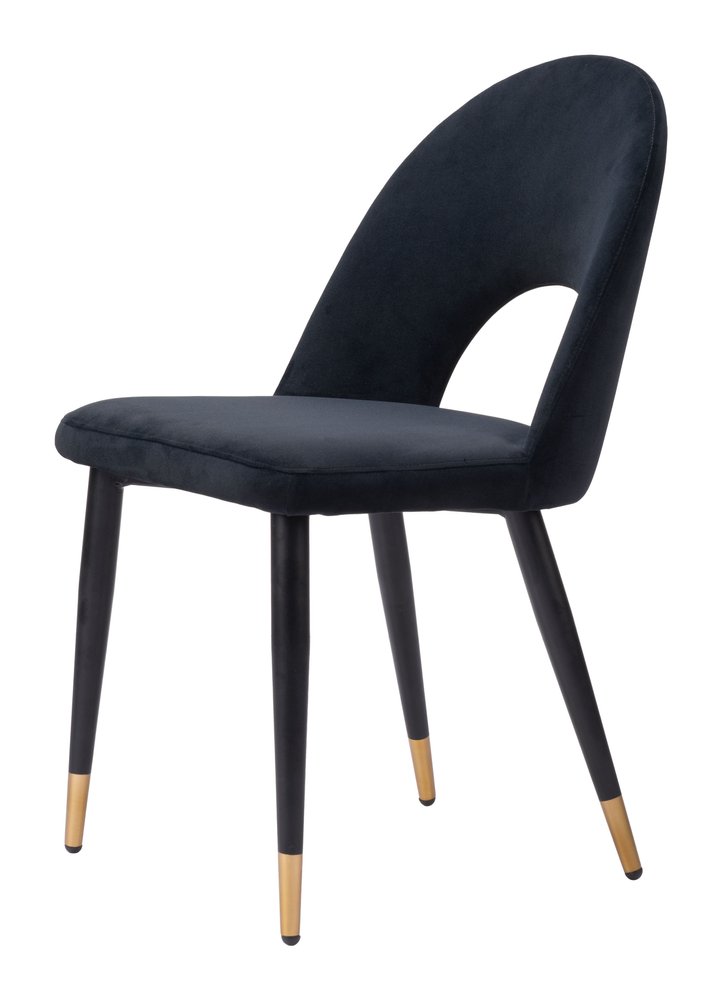 Set of Two Green Black and Gold Upholstered Velvet Open Back Dining Side Chairs HomeRoots