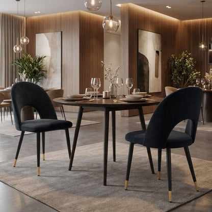 Set of Two Green Black and Gold Upholstered Velvet Open Back Dining Side Chairs HomeRoots